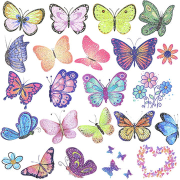 Ooopsiun Glitter Buttery Temporary Tattoos for Girls -12 Sheets Buttery Party Favors Decorations for Kids Women