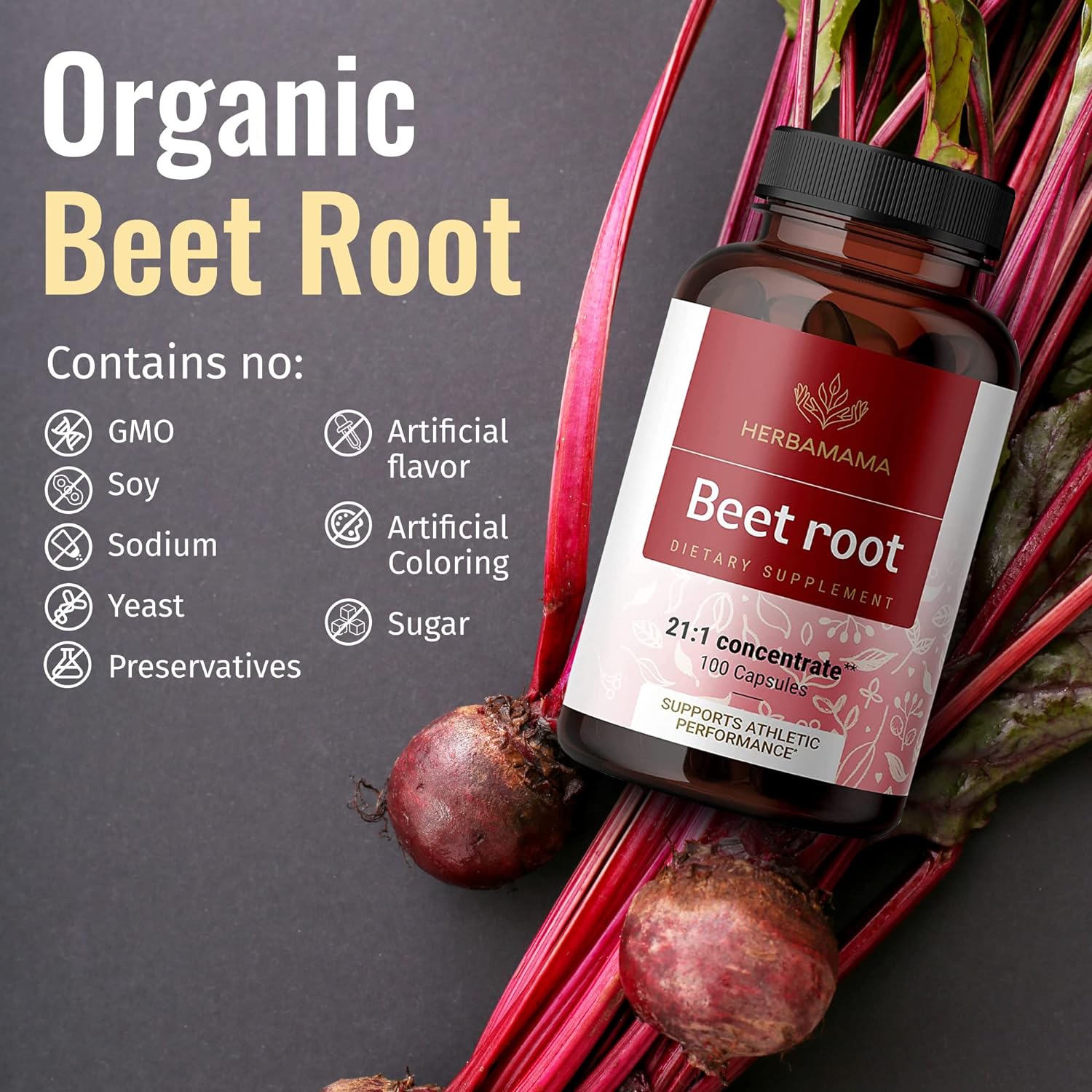 HERBAMAMA Beet Root Capsules - Organic Beetroot Extract Pills - High-P