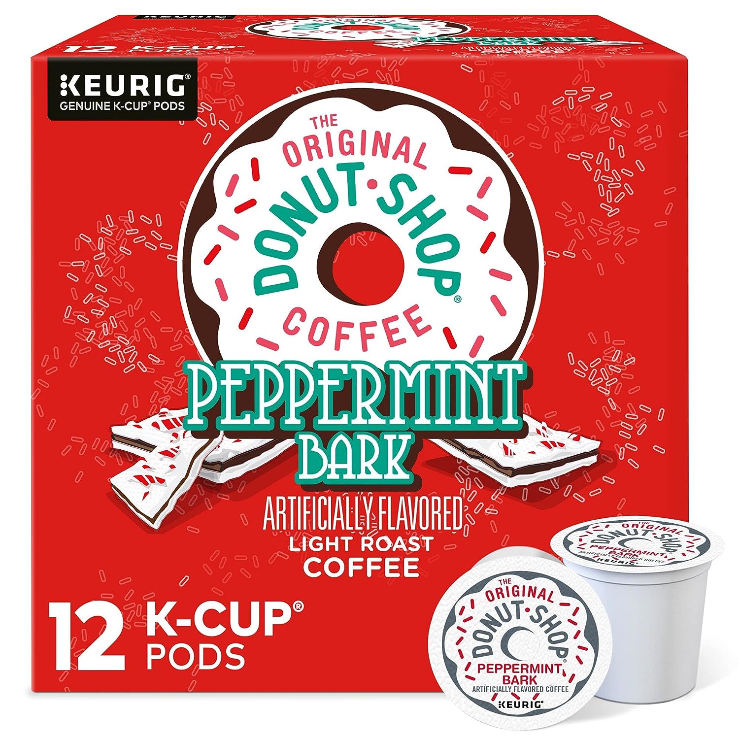 The Original Donut Shop Peppermint Bark Coffee, Black, 12 K-Cup Pods