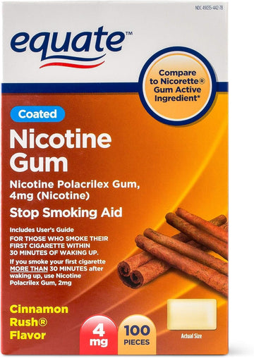 Equate - Nicotine Gum 4 mg, Coated, Cinnamon Rush Flavor, 10