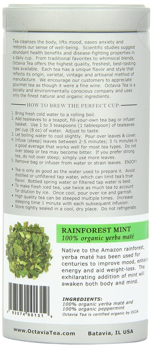 Octavia Tea Rainforest Mint (Organic Herbal Tea / Yerba Mate) Loose Tea Tins (Pack of 2)