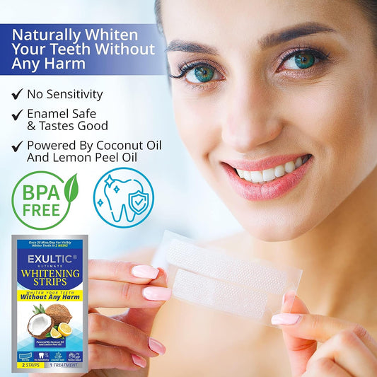 Teeth Whitening Strips for Teeth Sensitive- Coconut and Lemon Peel Oil Infused White Strips- Whiter, Brighter Smiles - Gentle and Safe Whitening Kit -28 Whitening Strips -14 Treatments