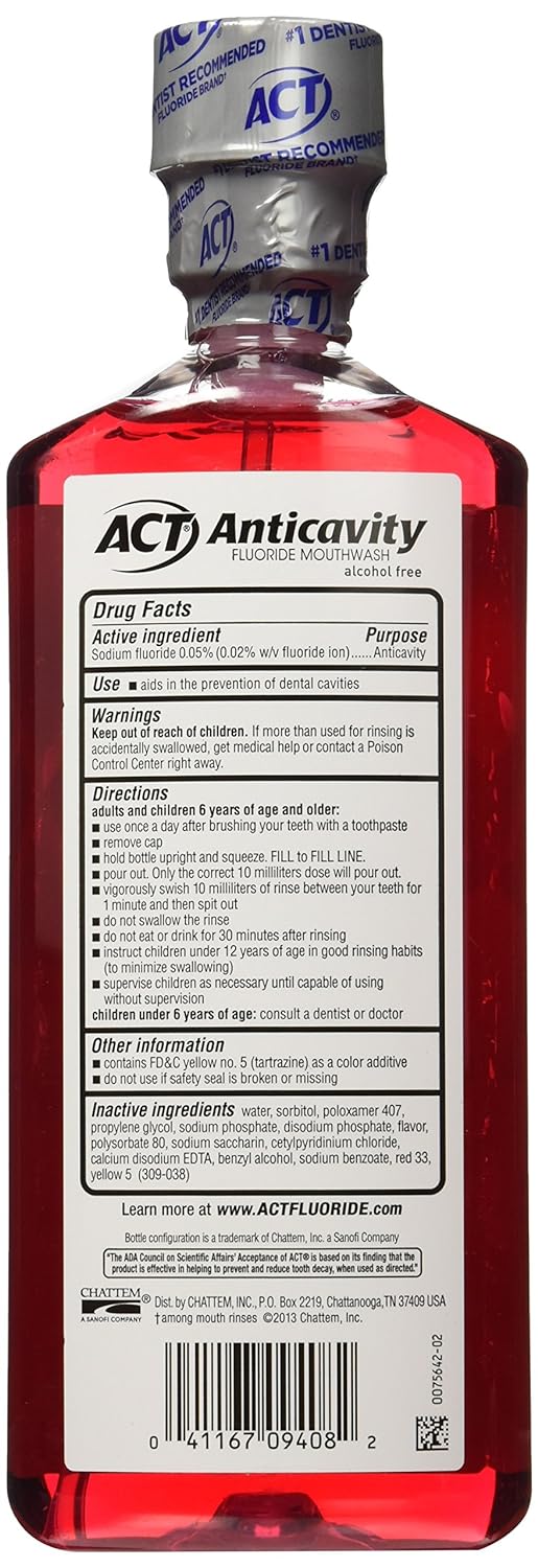 Accu-chek Compact Plus Act Alcohol Free Anticavity uoride Rinse, Cinnamon, 18 uid , 2 Count
