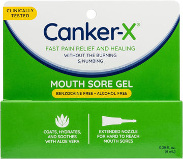 Canker-X Mouth Sore Gel, Fast Pain Relief & Healing for Canker Sores, Cheek Bites and Oral Abrasions, Oral Pain Relief Gel, Benzocaine Free and Alcohol Free, Adults and Children 6+ Years, 0.28