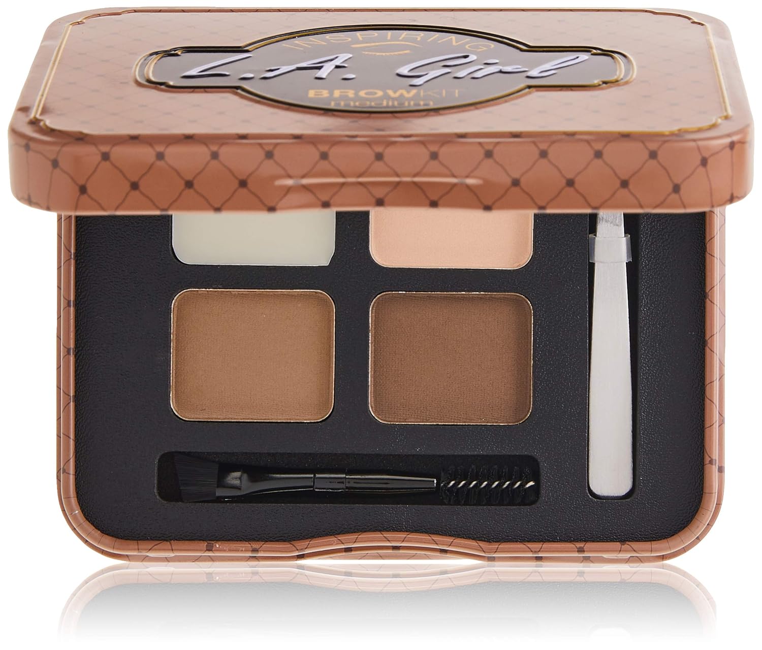 L.A. Girl Inspiring Brow Kit, Medium and Marvelous (Medium), Brow Wax 0.035 ., Brow Powder 0.15 ., Includes Tweezers and Dual Ended Brush with Spoolie