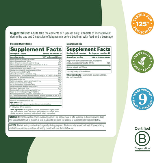 MegaFood Prenatal Vitamin & Minerals + Magnesium Supplement Daily Pack