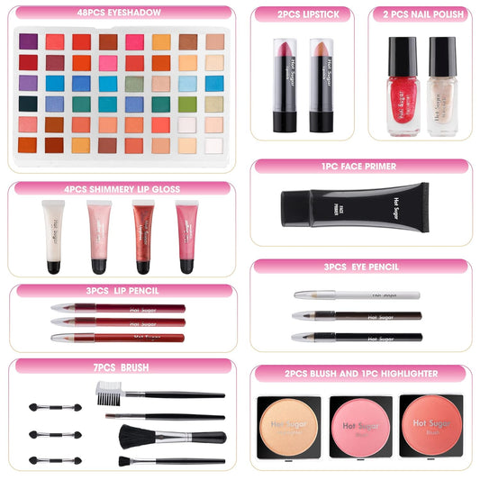 Hot Sugar Makeup Kit for Preteen Girls 10-12, Birthday Christmas Makeup Gift Set for Teens 16-18, All in One Beginner Makeup Kit for Women Full Kit Includes Real Cosmetics and Makeup Tools (SILVER)