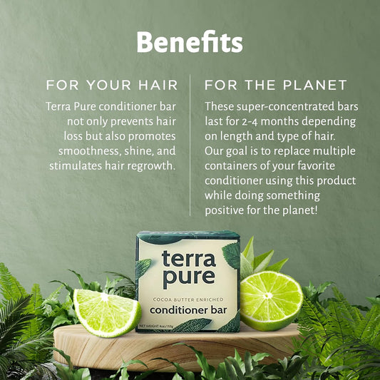 Terra Pure Conditioner Bar | Cocoa Butter Enriched by 1-Shoppe | Plastic Free, Soap Free, Vegan, Plant Based, Sustainable, Eco-Friendly, & Zero Waste