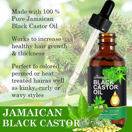 ALIVER Castor Oil, Jamaican Black Castor Oil,100% Pure Castor Oil Organic Cold Pressed Unrefined for Body Hair Skin Eyel