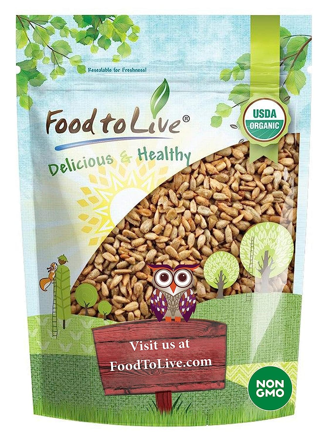 Organic Roasted and Salted Sunflower Seeds,  - Non-GMO Kernels, Vegan, Kosher, Bulk, Hulled, High in Protein and Dietary Fiber. Great for Snacking, Cooking, and Salads