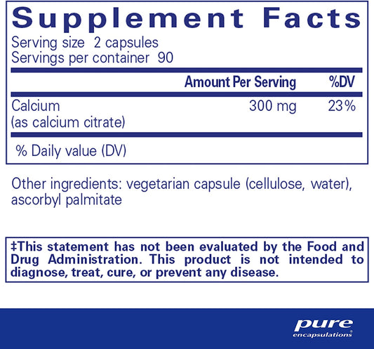 Pure Encapsulations Calcium (Citrate) - Supplement for Bone, Teeth, Colon, and Cardiovascular Health Support* - with Premium Calcium Citrate - 180 Capsules