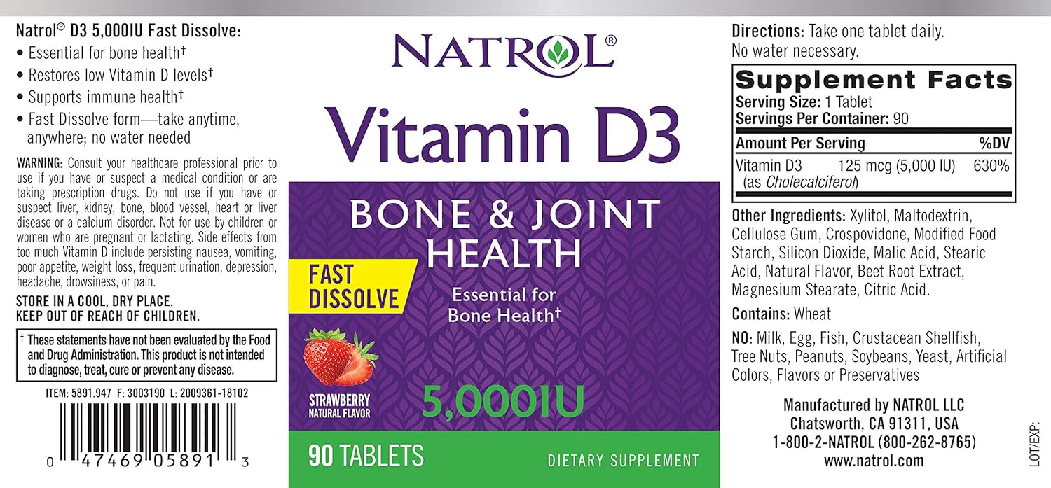 Natrol Vitamin D3 Fast Dissolve 5000 IU Capsules, Support Your Immune 