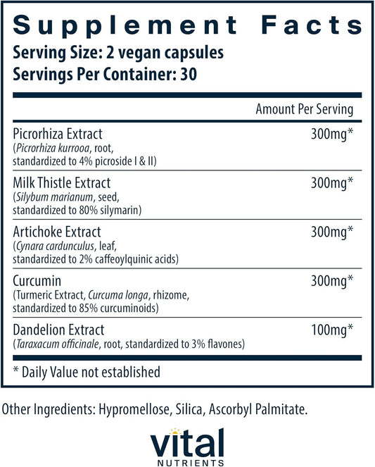 Vital Nutrients Liver Support II with Picrorhiza, Milk Thistle and Cur