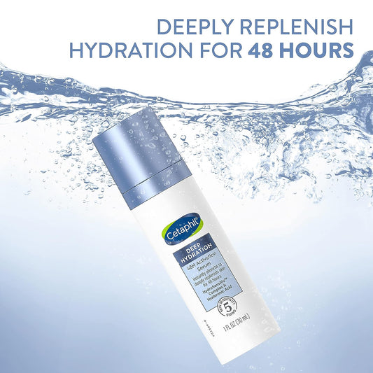 CETAPHIL Deep Hydration Fragrance Free 48 Hour Activation Serum, 1  , 48Hr Dry Skin Face Moisturizer for Sensitive Skin, With Hyaluronic Acid, Vitamin E & B5, Dermatologist Recommended