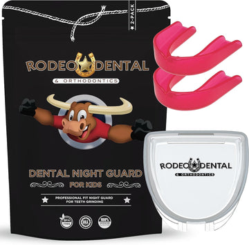 Rodeo Dental Nightguard for Kids, Professional Fit Night Guard for Teeth Grinding and Clenching, Custom Fit 2 Pack Mouth Guard (Pink)