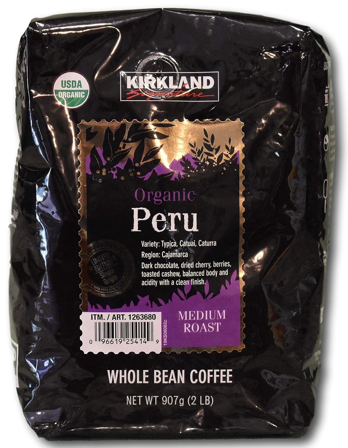 Kirkland Signature Organic Whole Bean Coffee from Peru- Whole Bean Medium Roast