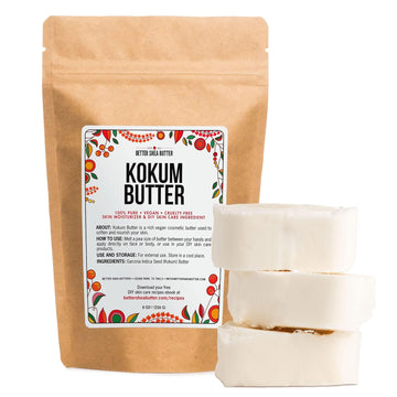 Better Shea Butter Raw Kokum Butter Unrefined - Body Butter Bar for Soap Making and DIY Butter, Skin and Hair Products - Pure, Unscented Skin Butter for Lotion Base - Kokum Butter 8  Block