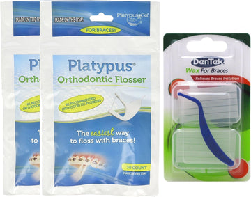 Platypus Ortho osser (2 Packs of 30), & Dentek Wax for Braces