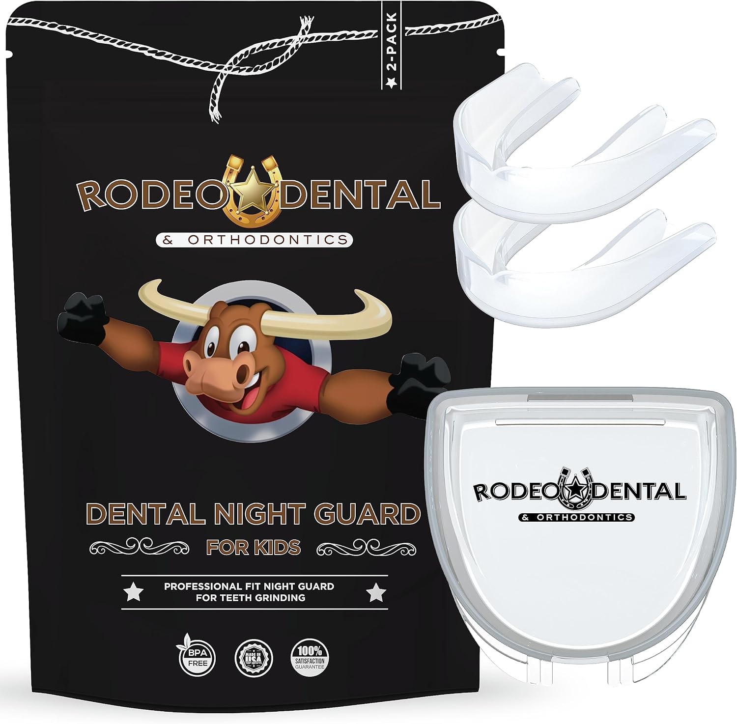 Rodeo Dental Nightguard for Kids, Professional Fit Night Guard for Teeth Grinding and Clenching, Custom Fit 2 Pack Mouth Guard (Clear)