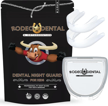 Rodeo Dental Nightguard for Kids, Professional Fit Night Guard for Teeth Grinding and Clenching, Custom Fit 2 Pack Mouth Guard (Clear)