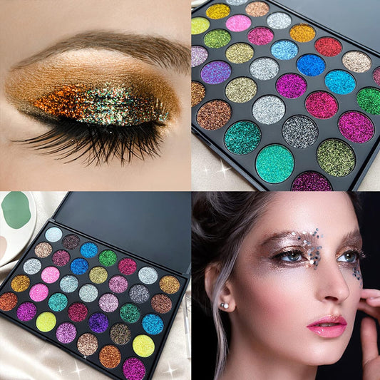 Rechoo 35 Colors Glitter Eye shadow Palette Eye Makeup Colourful Eyeshadow Palette Pallet Shiny Colorful Shimmer Bright Color Pigmented Paleta