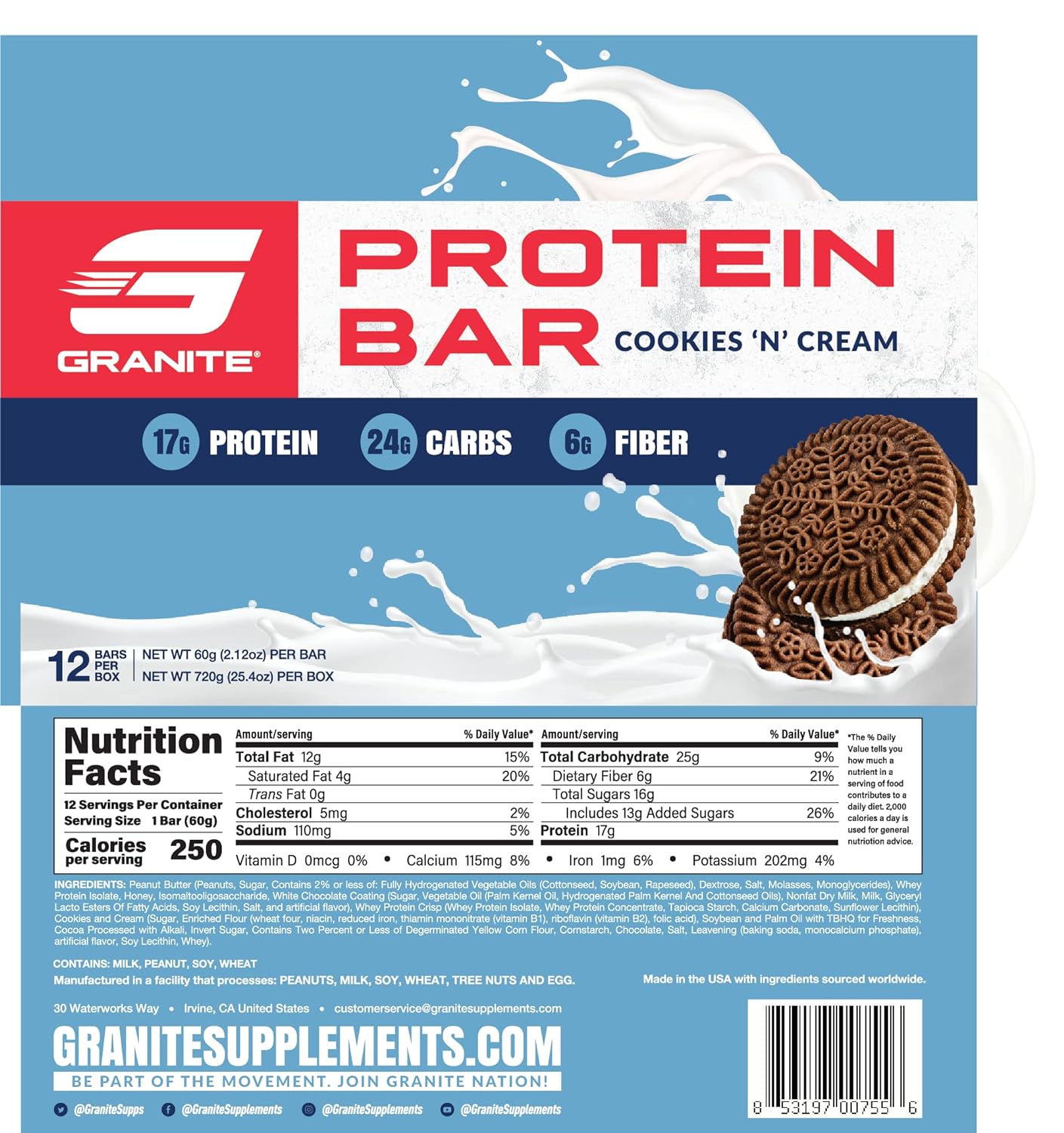 Granite® Protein Bars - Box of 12 High Protein Bars | Excellent Source