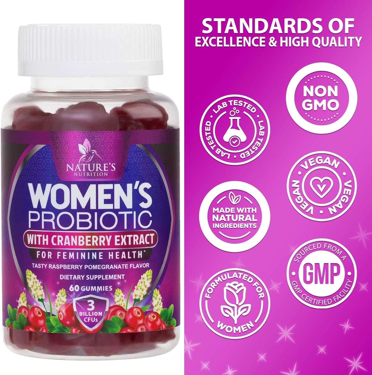 Probiotics for Women Gummy with Cranberry, 3 Billion CFU Guaranteed wi