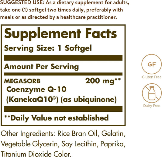 Solgar Megasorb CoQ-10 200 mg, 30 Softgels - Supports Heart & Brain Fu