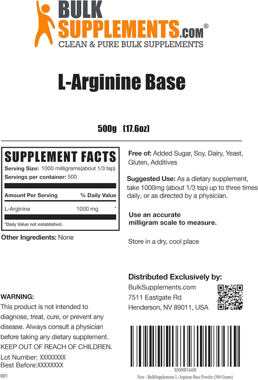 BULKSUPPLEMENTS.COM L-Arginine Powder - L-Arginine Base, Arginine 1000