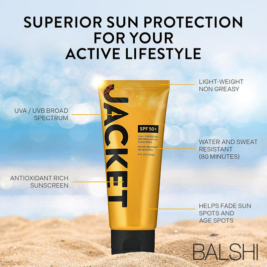 JACKET Sport Sunscreen SPF 50+, Water Resistant, Oil Free, Anti-Aging Cream, Vitamin and Antioxidant Enriched, Age Spot Remover, Oxybenzone Free, Sun Screen Protector for Face and Body - 4