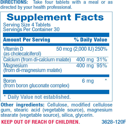 Magnesium and Calcium Supplement for Women and Men - 120 Tablets for B