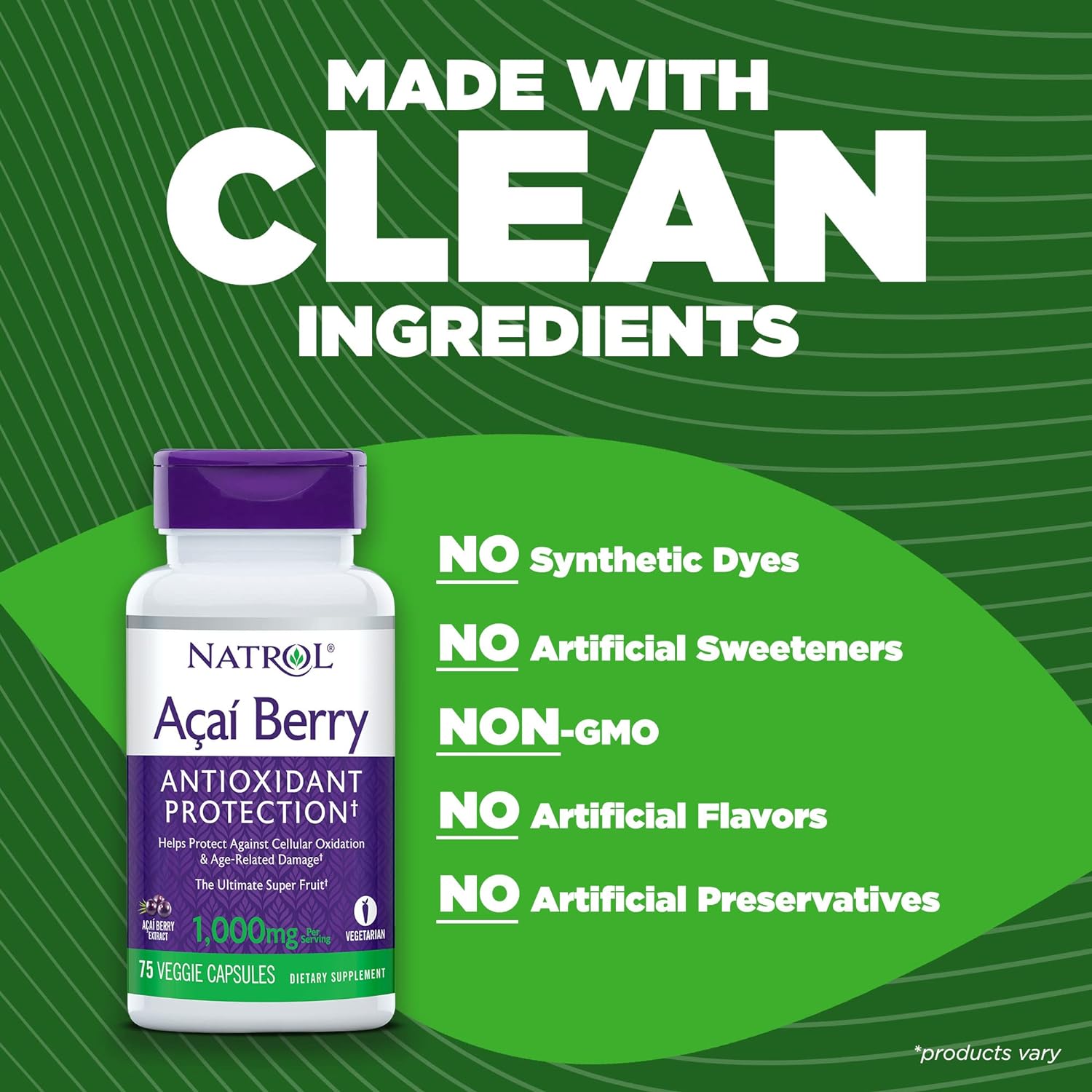 Natrol Acai Berry, Antioxidant Protection, 1,000mg Vegi Capsules, 75 c