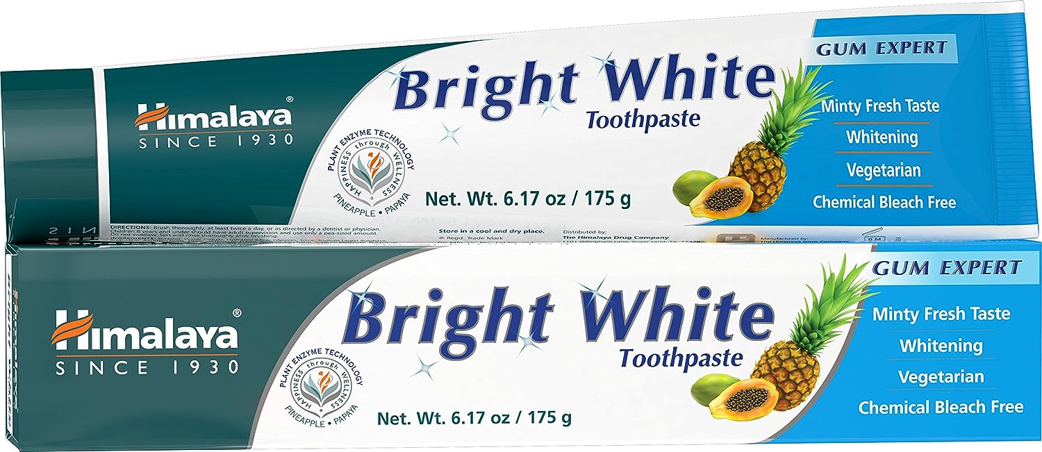 Himalaya Bright White Toothpaste, uoride Free to Reduce Plaque & Whiten Teeth, 6.17