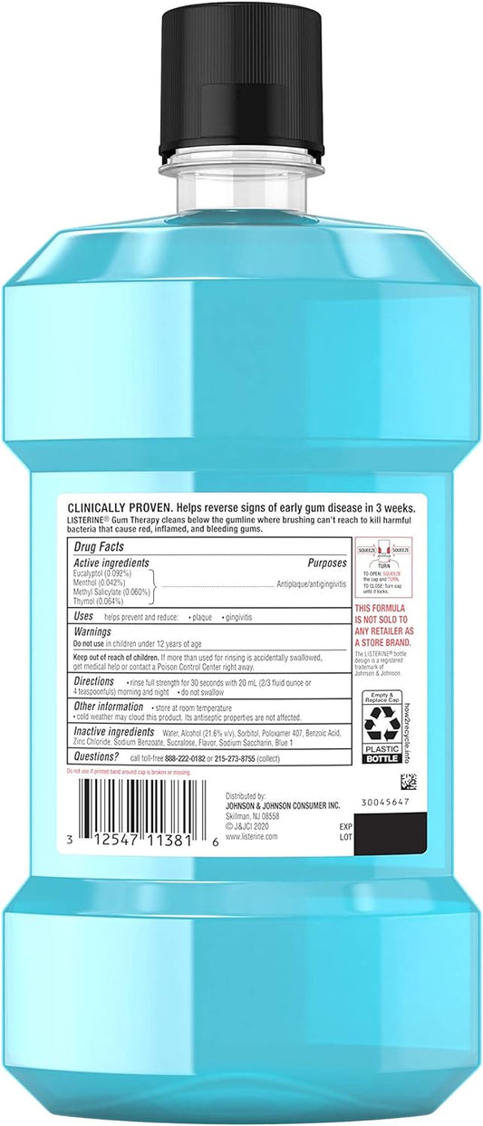 Listerine Gum Therapy Anti-Plaque & Gingivitis Antiseptic Mouthwash, Glacier Mint, 1 L 1 ea (Pack of 3)