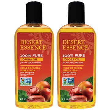 Desert Essence 100% Pure Jojoba Oil - 4   - Pack of 2 - Haircare & Skincare Essential Oil - All Skin Types - No Oily Residue - May Help Prevent akiness - Makeup Remover - Aftershave Moisturizer