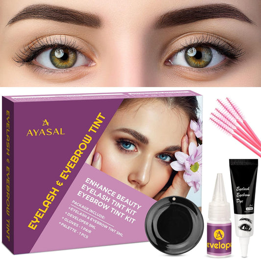 AYASAL Eyelash and Eyebrow Coloring Kit, Professional Semi-Permanent Eyelash & Eyebrow 2-in-1 Color Kit, Lasting for 6 Weeks, Suitable for Salon & Home Use(Black)