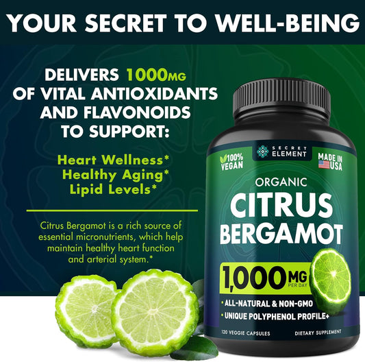 Citrus Bergamot Extract 1000Mg - Organic Citrus Bergamot Supplement For Heart, Immune System Support, And Healthy Aging