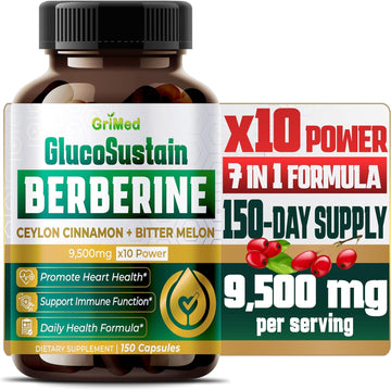 GlucoSustain BERBERINE 9,500mg Ceylon Cinnamon Bitter Melon Supports Healthy Immune System, Improves Heart Health & Gluc