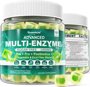 Sugar Free Digestive Enzymes Gummies 1000mg - Break Down Food Quickly - Chewable w/Prebiotic, Probiotic(XOS), Postbiotic