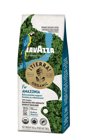 Lavazza, ¡Tierra Organic Amazonia Ground Coffee Medium Roast Bag, Floral Notes Authentic Italian, Value Pack, Blended And Roated in Italy, Balanced and Aromatic Fruity and floral notes