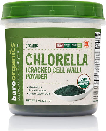 BareOrganics 12522 USDA Organic Chlorella Powder, Superfood Powder, Di