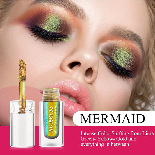 HOOMUSS Chameloen Eyeshadow Liquid, Gold Glitter Eyeshadow Multichrome Holographic Liquid Eyeshadows, Pigmented and Long Lasting and Quick Drying, Mermaid