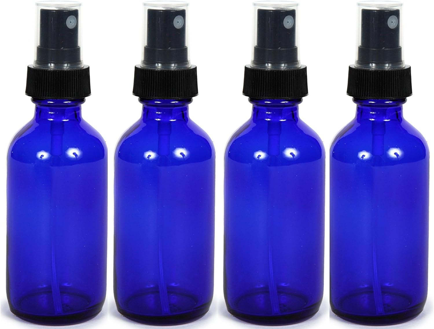 Cobalt Blue Glass Spray Bottle (2 , 4 pk) with BONUS Waterproof Labels, Fine Mist Sprayer, for Essential Oils, Colognes & Perfumes