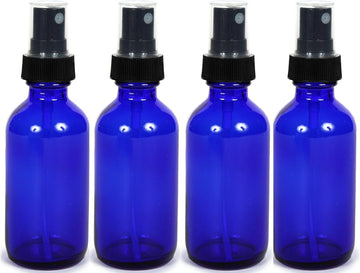 Cobalt Blue Glass Spray Bottle (2 , 4 pk) with BONUS Waterproof Labels, Fine Mist Sprayer, for Essential Oils, Colognes & Perfumes