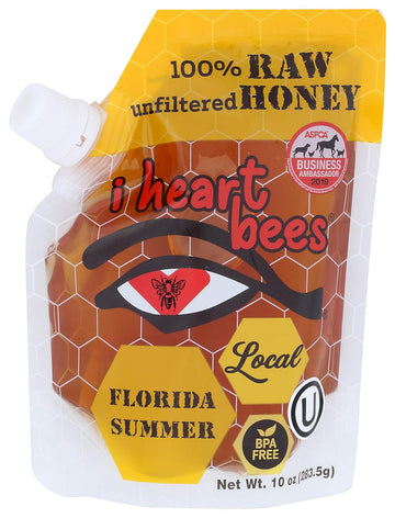 I HEART BEES - Florida Summer Blend Honey - 10 Ounces - Raw and Unfiltered Honey, Kosher Certified