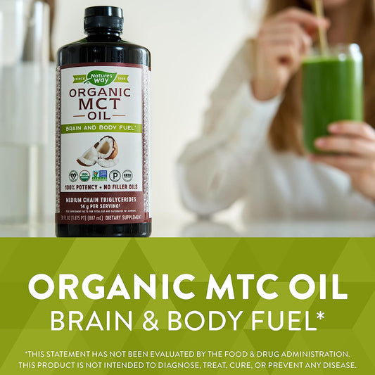 Nature's Way MCT Oil, Brain and Body Fuel from Coconuts*; Keto and Paleo Certified, Organic, Gluten Free, Non-GMO Project Verified, 30 .