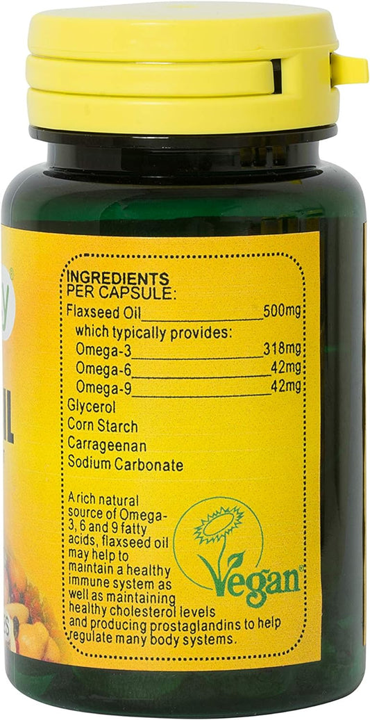 Veganicity Flaxseed Oil 500mg : Omega-3, -6, -9 Fatty Acid Supplement 65 Grams