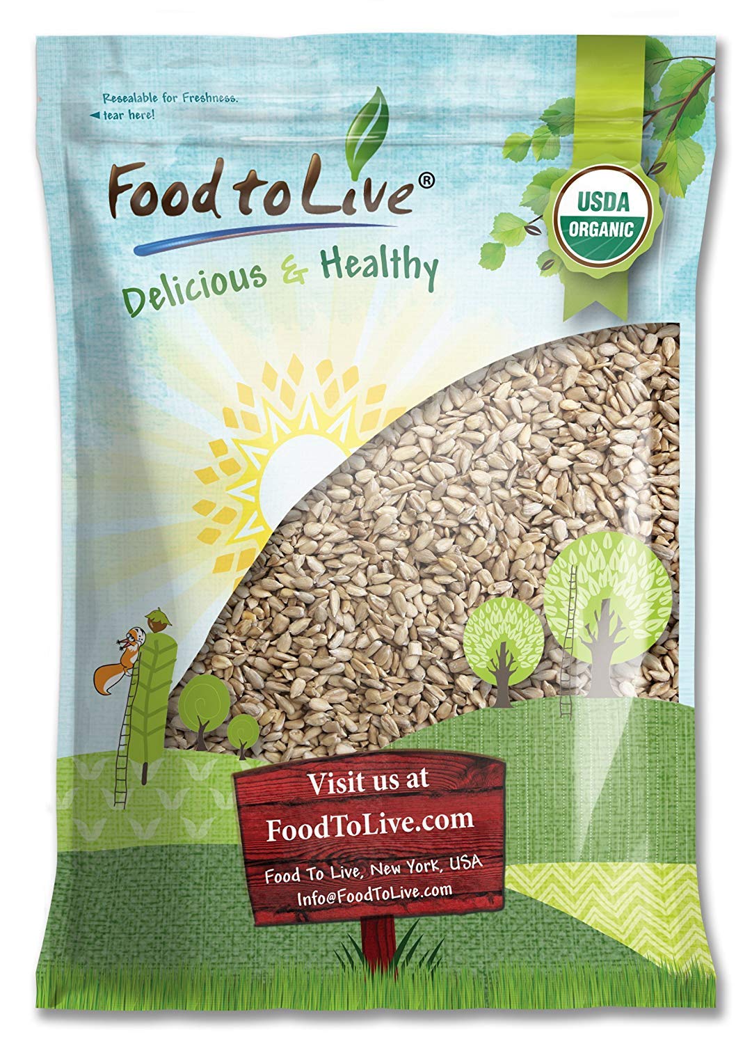 Organic Sunflower Seeds – Hulled, Raw, Non-GMO, Dried Kernels, Unsalted, Kosher, Vegan, Keto, Paleo, Sirtfood, Bulk, Low Sodium Nuts, Good Source of Protein, Vitamins E, B10