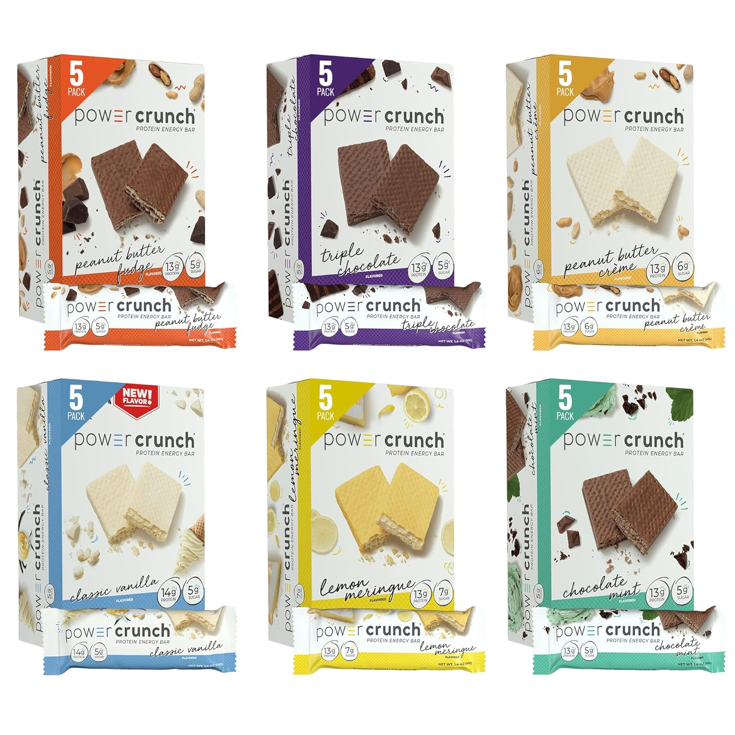 Power Crunch Protein Wafer Bars, Variety Pack, In 6 Flavors 1.4 Ounce 3.62 Pounds