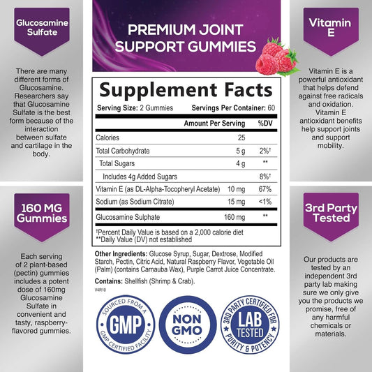 Joint Support Gummies Glucosamine Plus Vitamin E - Nature'S Joint Support Supplement For Occasional Discomfort For Back, Knees & Hands - Cartilage & Joint Health & Flexibility Support - 120 Gummies